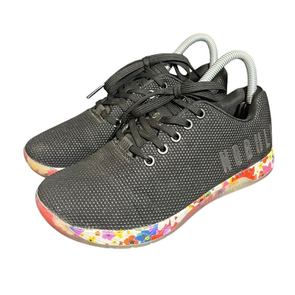 NOBULL Trainer Shoes Womens 7 Mens 5.5 Black Floral SuperFabric CrossFit Gym
